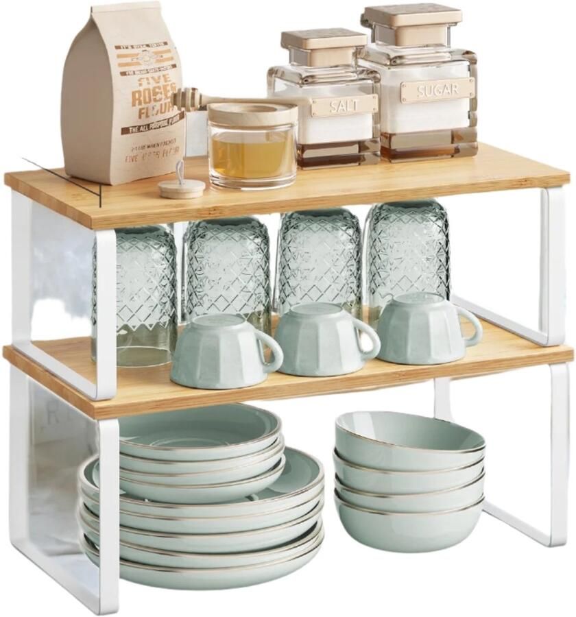 2 -set kruidenplank Keukenorganisator Keukenplank Space Saver Metaal hout 19 5 x 39 7 x 15 8 cm & 18 5 x 39 7 x 13 7 cm