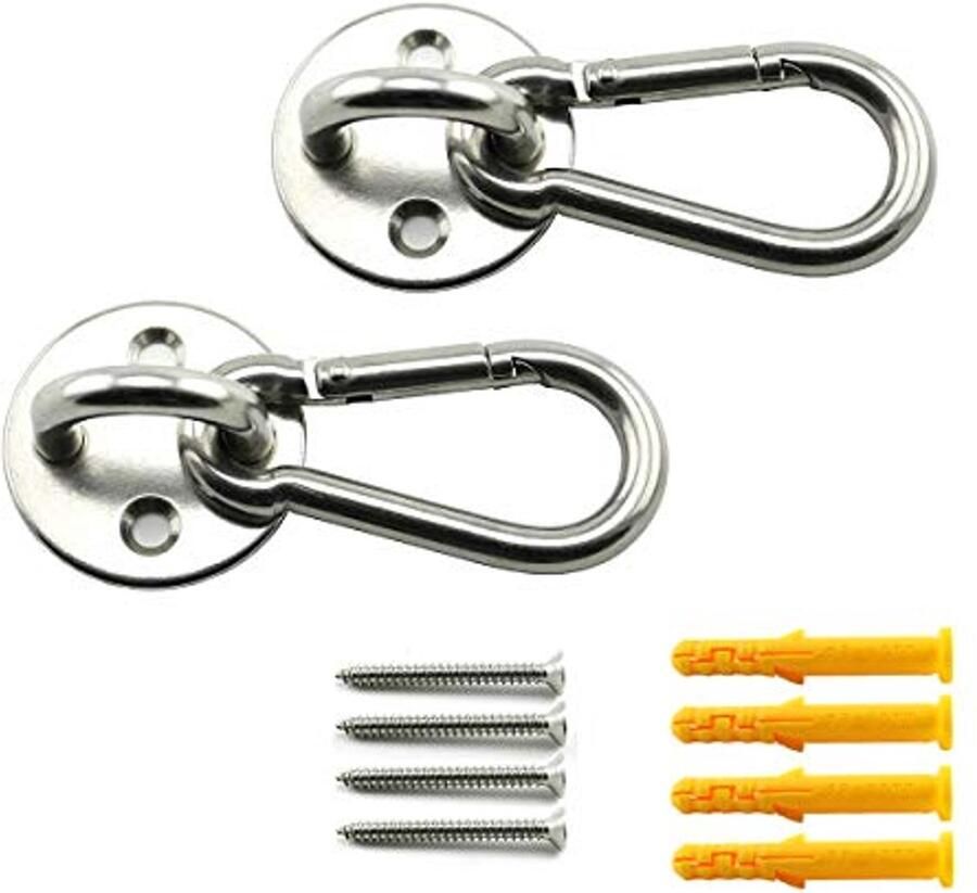 2 Set M8 Plafond en Wandmontage Hangende Hardware Fitting Set Heavy Duty Ooghaak Plaat met Snap Haak voor Yoga Hangmat Stoelen en Schommels