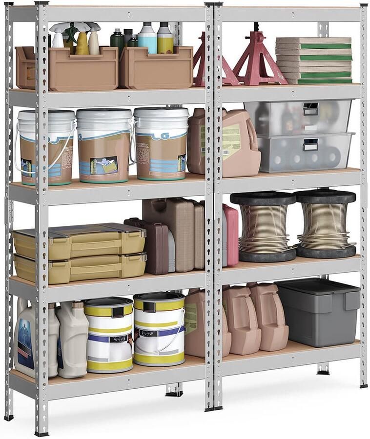 2 set zware plank stevige opslageenheid industriële planken maxbelasting 875 kg zilverstaal en mdf 30 cm x 75 cm x 150 cm