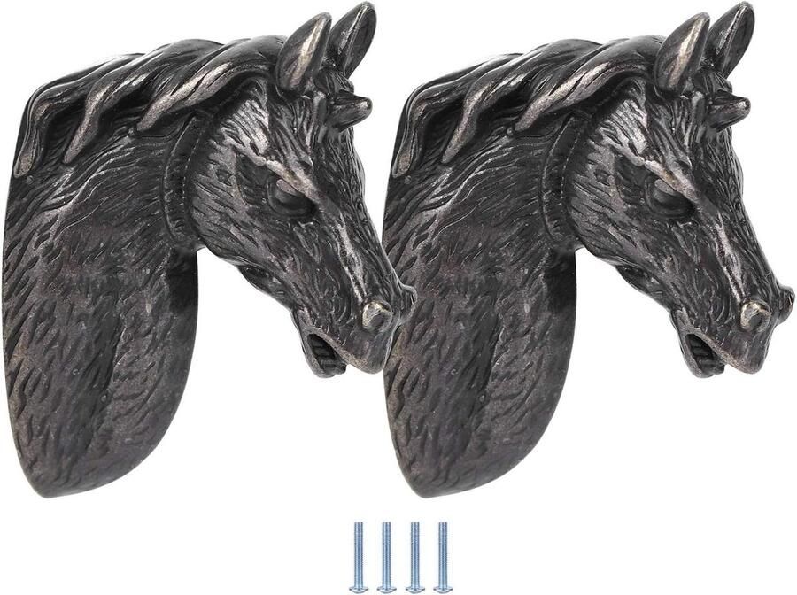 2 Sets Moderne Stijlvolle Kasthandvatten Paardenhoofd Trekkeuken Kledingkast Lade Deur Decoratieve Knop (3999 Zwart Gama)