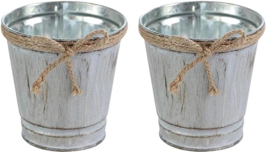 2 stks Touw Emmer Bloempot kleine emmers Decoratieve Tafel Vaas mini metalen emmer gegalvaniseerde emmer Rustieke Boerderij Vaas ijzer Succulente kom plant