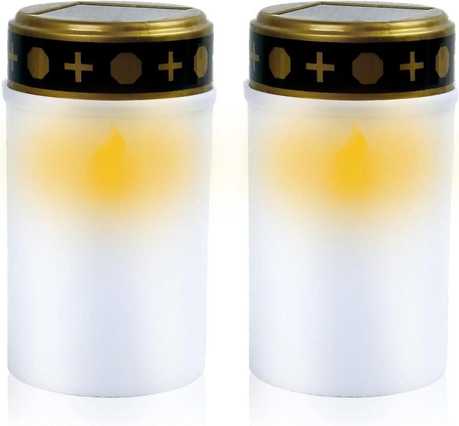 2 stks Solar LED Grave Light Begraafplaats Kaars Zonne-aangedreven Vlamloze Graf Kaars Waterdichte Memorial Kaars Graf Lamp met Licht Sensor Begraafplaats Kaars LED Grave Lights voor