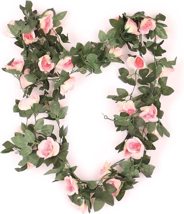 2 stucks 220cm Kunstbloemen Kunstmatige Roos Slinger Kunstmatige Hangende Planten Zijdebloemen voor Tuin Thuis Slaapkamer Keuken Kantoor Muur Tafel Hek Balkon Bruiloft Party Decoratie Champagne