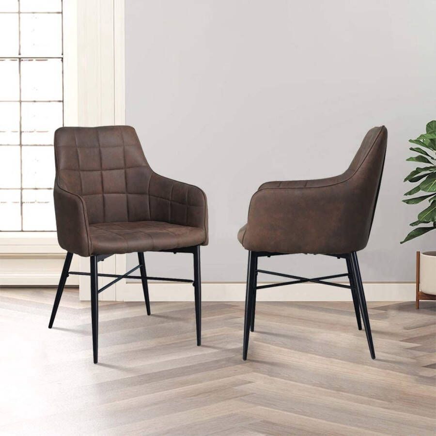 2 Stuk Faux Lederen Eetkamerstoelen Gestoffeerde Accent Stoel Tub Stoel Lounge Commerciële Restaurants Stoelen Woonkamer Set van 2 Fauteuils (Bruin)