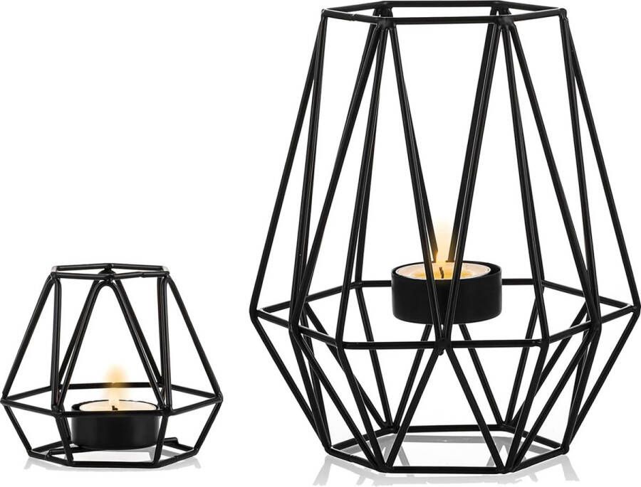 2 Stukken Theelichthouders Theelichtkandelaars Geometrische Kandelaar voor Eettafel Decoraties Middelpunt Zwarte Open Haard Ornamenten voor Woonkamer Bruiloft Housewarming Geschenken