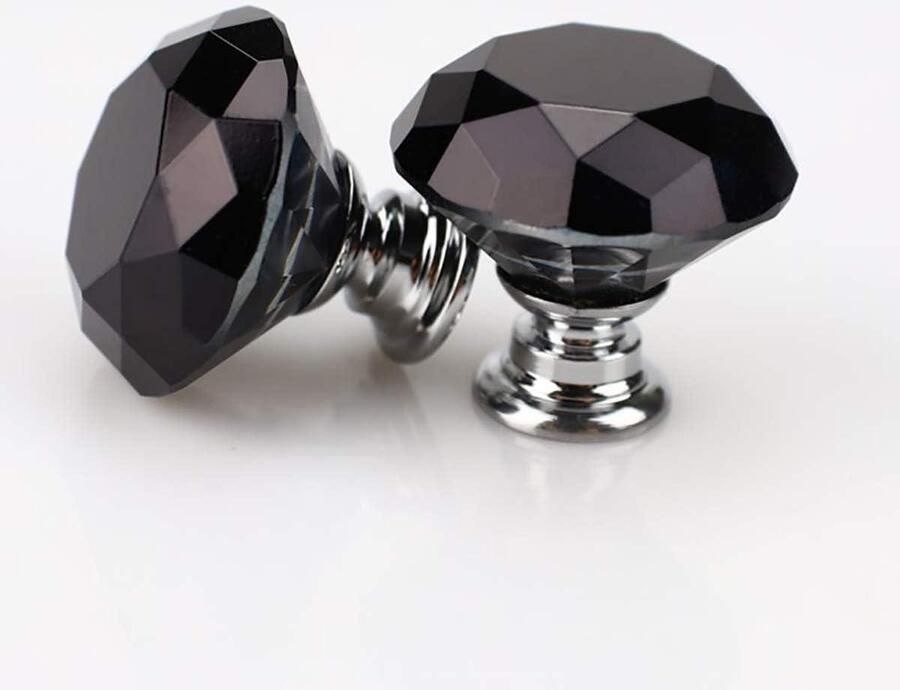 2 Stuks 30mm Kristallen Deurknoppen Diamantvormige Ladehandgrepen met Schroeven Kast Garderobe Decoratie Zilveren Basis Zwart 75 Characters