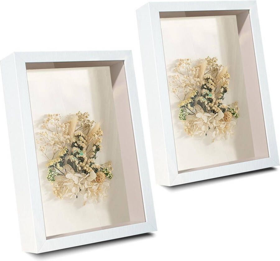 2 stuks 3D fotolijsten om te vullen: 20 3 x 20 3 cm diep frame 3D objectlijst met glas vierkante fotolijst voor decoratieve wandopknoping bureau cadeau (wit)