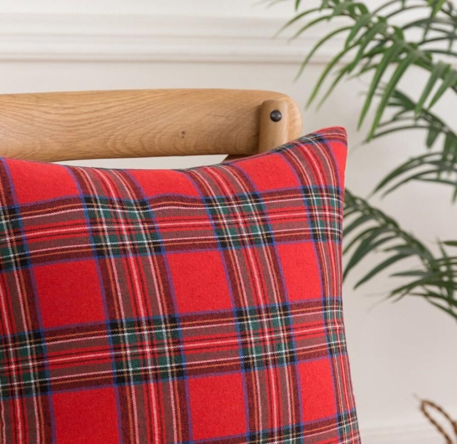 2 stuks 45x45 cm zonder binnenkussen Kussenhoes Set van 2 Kussenhoezen met rits kussensloop Tartan Kerst Plaid Bed Sofa Home Decor Polyester rood