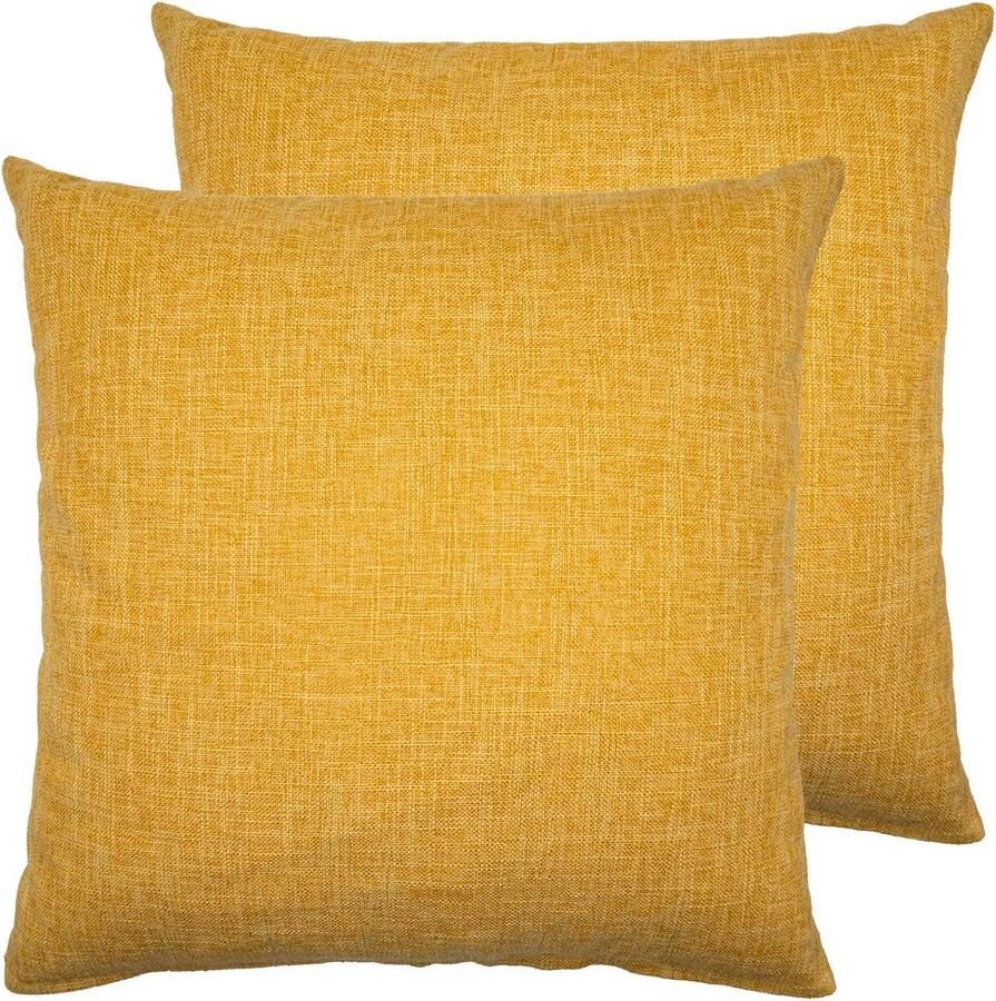 2 stuks 45x45cm Kussensloop Effen katoenen linnen decoratieve kussensloop kussenhoes voor bankkussen Decoratieve kussensloop van linnen voor op de bank zonder vulling voor in de auto woonkamer slaapkamer kantoor geel