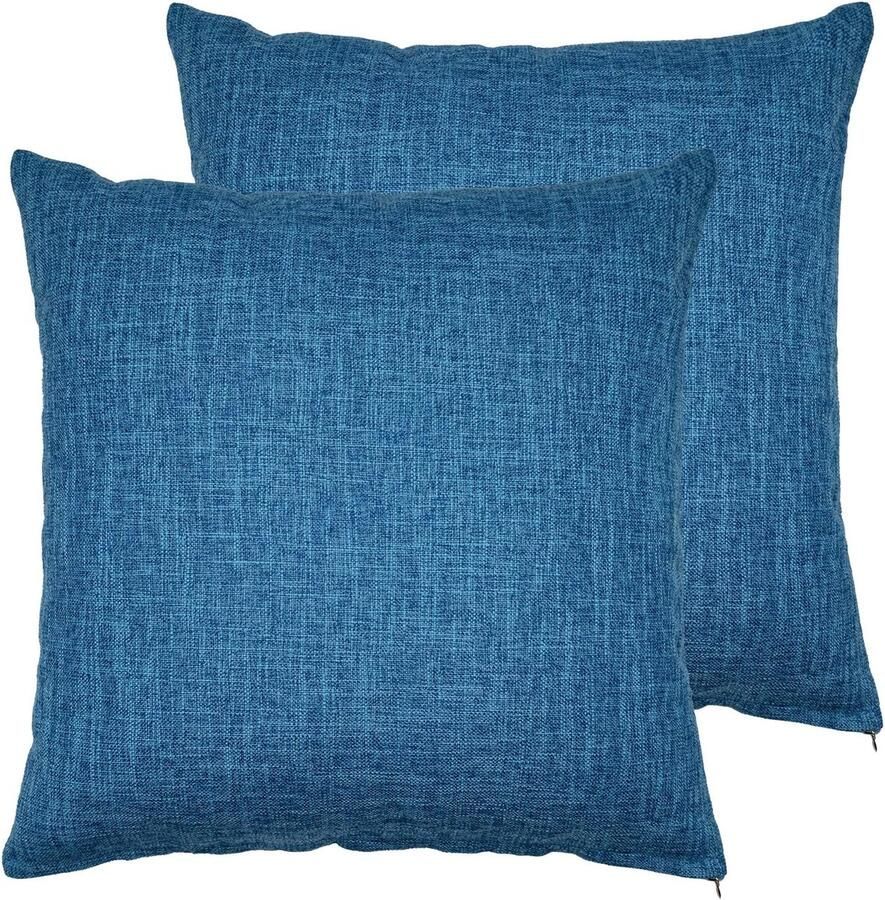 2 stuks 45x45cm Kussensloop Effen katoenen linnen decoratieve kussensloop kussenhoes voor bankkussen Decoratieve kussensloop van linnen voor op de bank zonder vulling voor in de auto woonkamer slaapkamer kantoor blauw