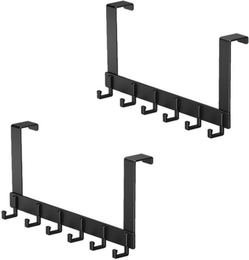 2 Stuks 6 Deurhaken Deurkapstok Metalen Deurkapstok Deur Hanger Organizer Kapstok Wandkapstok Deurhaak Badkamer Haken Hangend Deurhanger Kapstok Voor Handdoek En Kleding Zwart