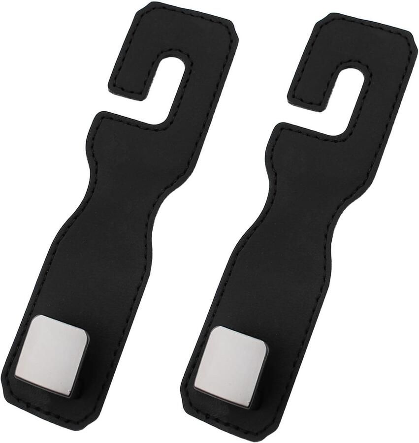 2 Stuks Autostoelhaak Tassenhanger Telefoonhouder Leren autohaak Auto Kapstok Opberghaak Interieur Accessoires Rugleuning Organizer Zwart