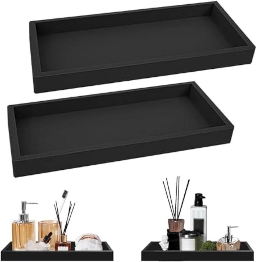 2 stuks badkamer dienblad badkamer wastafel opbergschaal rechthoekig zwart commode werkblad organizer voor cosmetica stof handdoek parfum shampoo douchegel