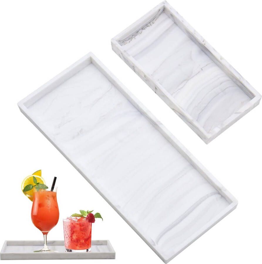 2 stuks badkamer dienblad decoratie dienblad rechthoekig marmer dienblad siliconen badkamerdienblad kaptafel decoratie voor het opbergen van badkamer sieradenhouder slaapkamer zeep sieraden