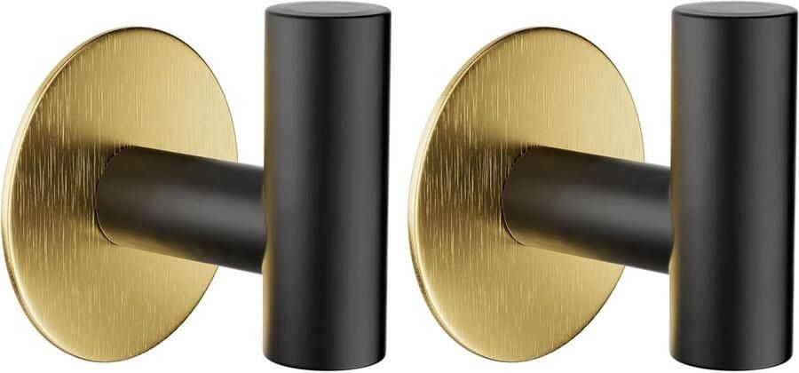 2 stuks badkamer handdoek haak lijm stok op metalen kapstok haken gewaad haak SUS 304 roestvrij staal zware deur hanger gewaad kleding kast sponzen houder geen boor voor badkamer hotel zwart en modern
