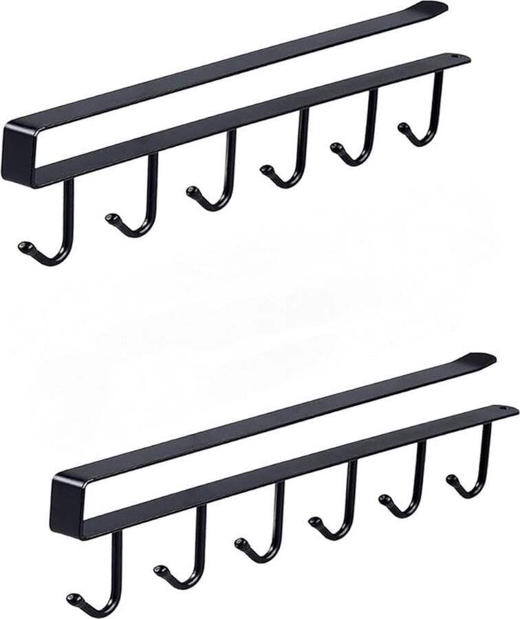 2 stuks bekerhouderhanger onder kast keukengerei hangrek Kast Plank ophangrek bekerhaakhanger onder plank bekerrek zwart mokkenrek 25*2.5*4cm 6 haken koffiekopje bekerhouderhanger voor keuken kledingrek ijzeren kunst