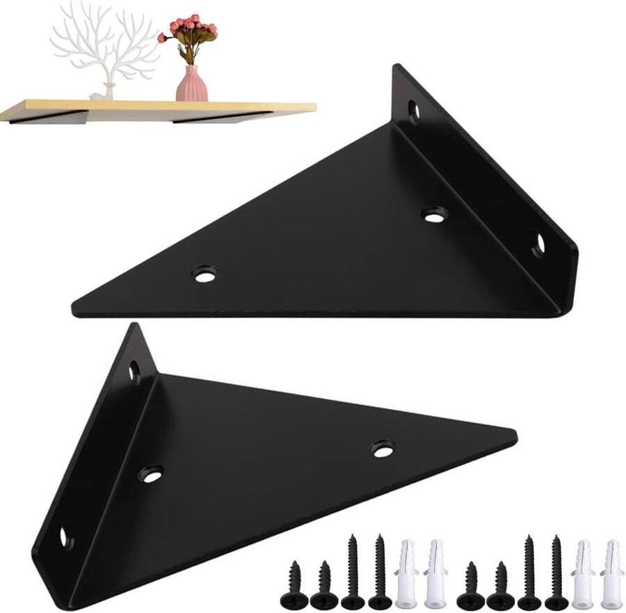 2 stuks beugels aan muur gemonteerd wandplankbeugel driehoek stalen plankondersteuning multifunctionele wandgemonteerde drijvende tafelsteun schroeven planken tafel boekenplank houten plank