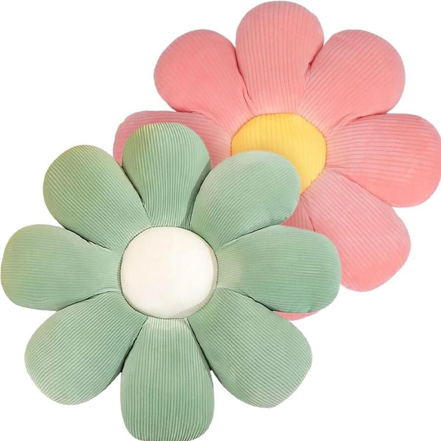 2 stuks bloemvloerkussens zitkussens 40 cm bloemenvloerkussen Tatami bloemvormig zacht bloembladkussen schattig pluche kussen voor auto thuis op de bank stoel (groen + rood) Gratis verzending floor pillow