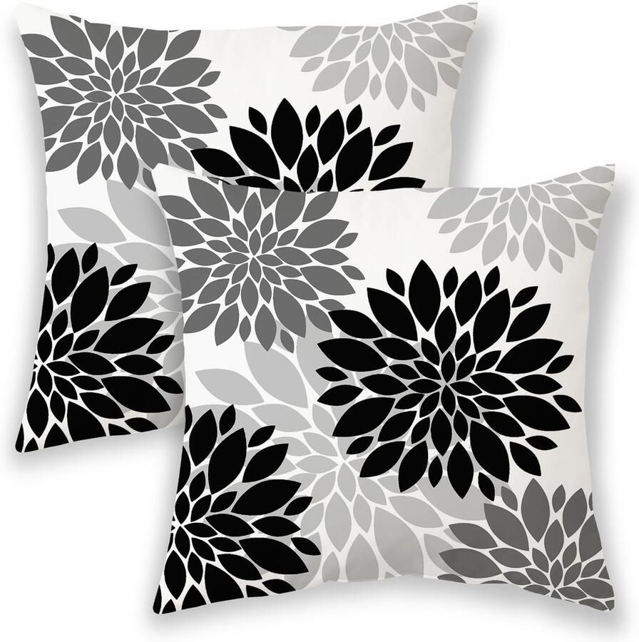 2 stuks decoratieve kussenhoes geometrische Dahlia decoratieve kussen 45 72 x 45 72 cm zomer bloem decoratieve kussenhoes vierkante kussenhoes geschikt als geschenk voor veranda terras bank (met uitzondering van kussenkern) Zwart