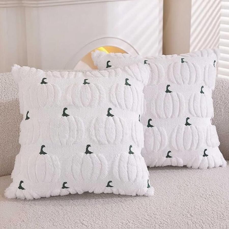 2 Stuks Decoratieve Kussenhoezen Met Pompoenmotief Kussenhoezen Voor Op De Bank 45x45cm Zachte Pluche Kussenhoezen Halloween-Woondecoratie Decoratieve Kussenhoezen Voor Een Herfstsfeer -Wit