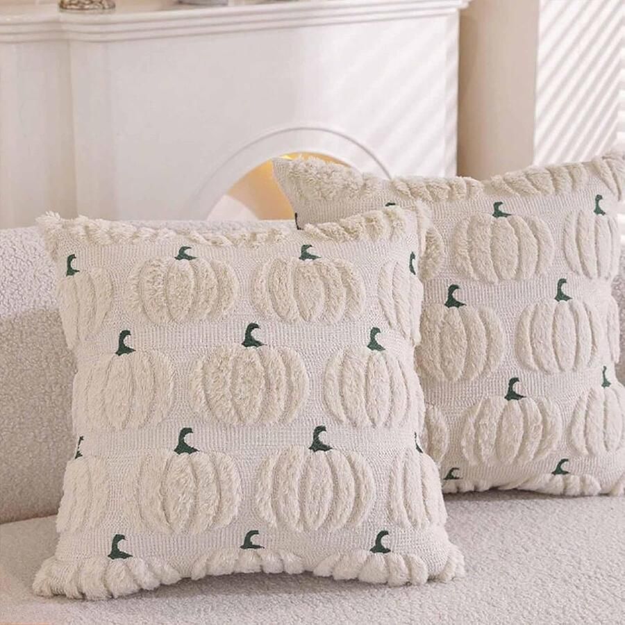 2 Stuks Decoratieve Kussenhoezen Met Pompoenmotief Kussenhoezen Voor Op De Bank 45x45cm Zachte Pluche Kussenhoezen Halloween-Woondecoratie Decoratieve Kussenhoezen Voor Een Herfstsfeer Beige