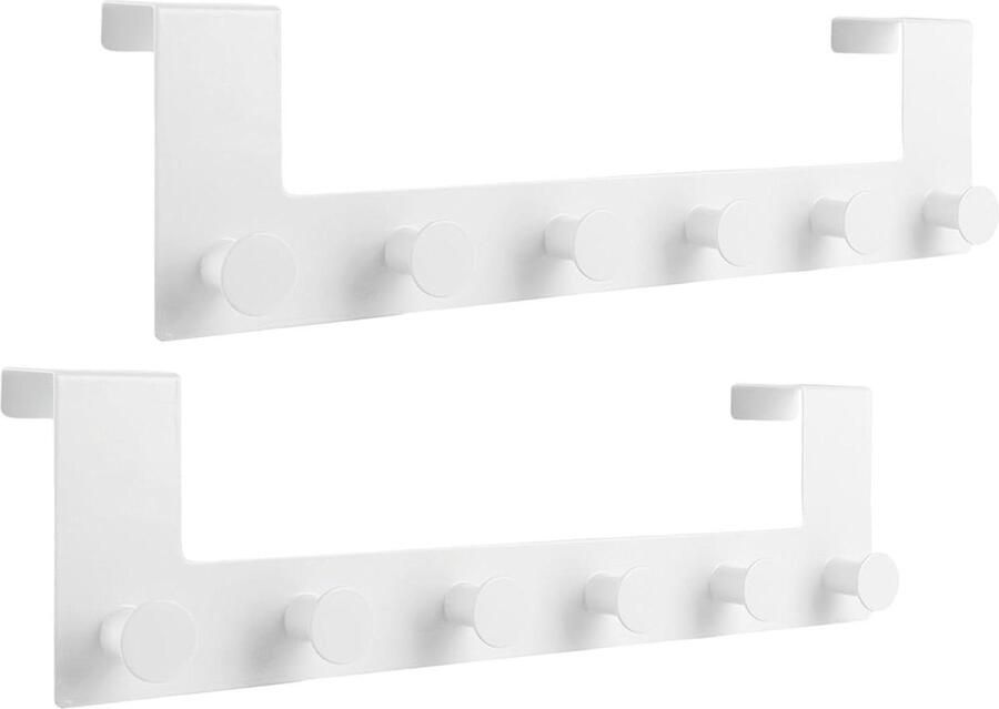 2 stuks deurhaken wit op te hangen deurkapstok haaklijst 6 haken garderobehaken roestvrij staal 395x11x45 cm