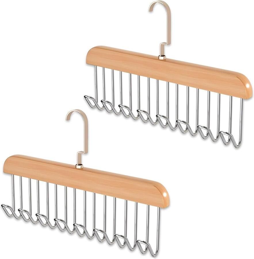 2 stuks draaibare stropdassenhouder 360 graden riemhanger kledinghanger houten riemhanger kast garderobe met meerdere haken stropdashangers