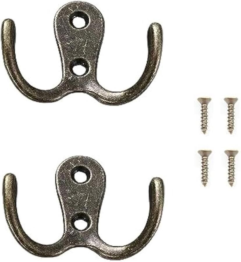 2 stuks dubbele haak kapstokhaken dubbele kapstokhaken wandmontage hangende kleding voor badkamer slaapkamer deur muur retro metalen stoffen hanger dubbele kapstokhaken met 4 schroeven