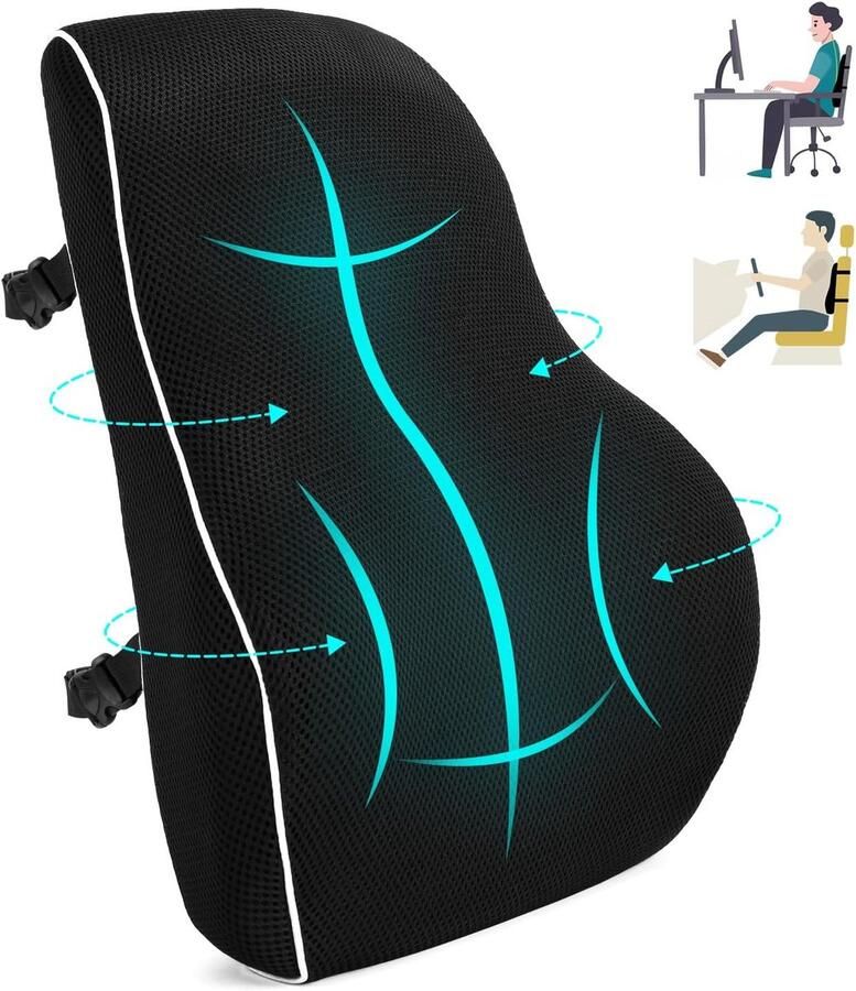 2 stuks Ergonomische Lombaire Ondersteuningskussens Rugsteun van Geheugen Schuim geschikt voor Bureaustoel en Bank Lombaire Kussens voor Een Comfortabele Zittende Positie