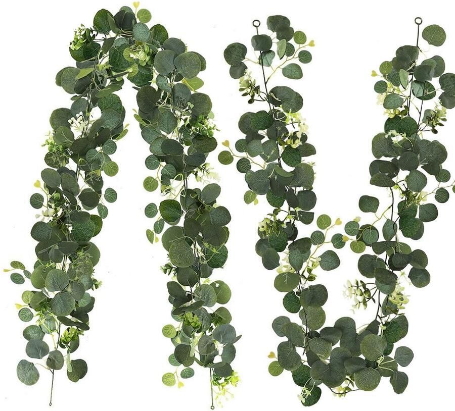 2 stuks eucalyptus slingers kunstmatig 1 8 m eucalyptus decoratie hangplanten eucalyptus bladeren slinger bruiloft decoratie kunstmatige hangplanten decoratie voor bruiloftsbogen tuinen schommels tafels