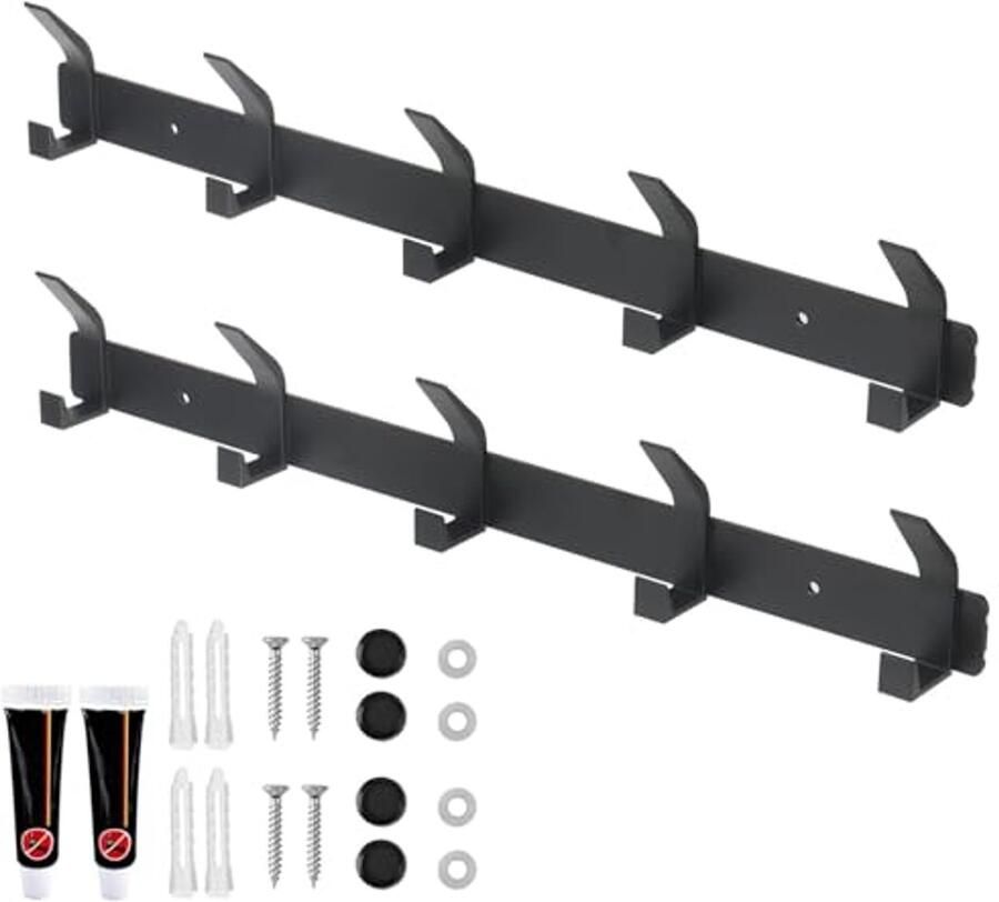 2 Stuks Garderobehaken 43 cm Zwarte Kapstok met 5 Haken voor Muur