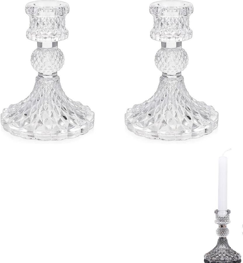 2 stuks glazen kandelaar Transparante taps toelopende kandelaar Franse vintage kristallen kandelaar Transparant 8×8×10cm Geschikt voor eettafel bruiloft diner feest