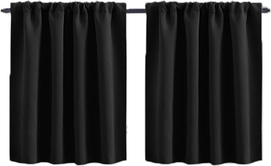 2 stuks Gordijn Kleine raamgordijnen Verduisterend Gordijn Voor slaapkamer keukenkast kind kelder kampeerder gordijnen Polyester 76*60cm Zwart