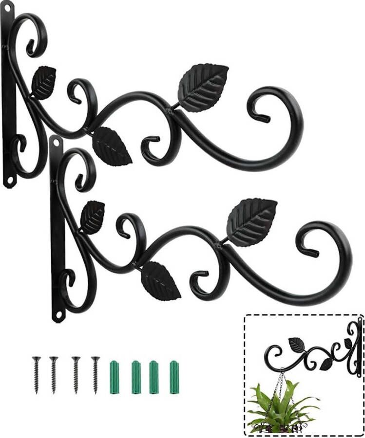 JNCH Pack of 2 Hooks for Hanging Basket Holder Hanging Basket Hooks Wall Mount for Flower Pot Hanging Basket Lanterns Wind Chimes Wall Hooks for Hanging Baskets with Screws Dowels Metal with Leaf