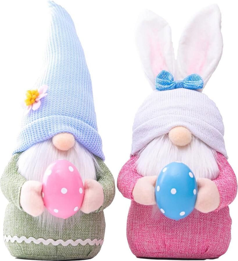 2 Stuks Handgemaakte Paasdecoratie Kabouters met Eieren – Lente Decoratie voor Feestelijkheden