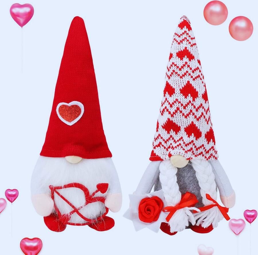 2 Stuks Handgemaakte Valentijnsdag Kabouters – Pluche Tomte Tafel Ornamenten Voor Valentijn & Kerstmis Geschenken Voor Vrouwen Feestelijke Home Decoraties
