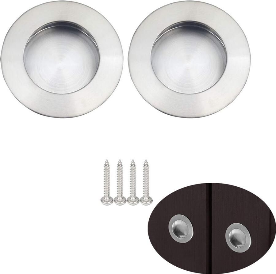 2 stuks Handgreep Rond Keukengreep Meubelgreep Kastgreep zilver Inclusief Schroeven RVS Ø65mm Handvat voor Kast Keukenkast Lade Of Deurtje