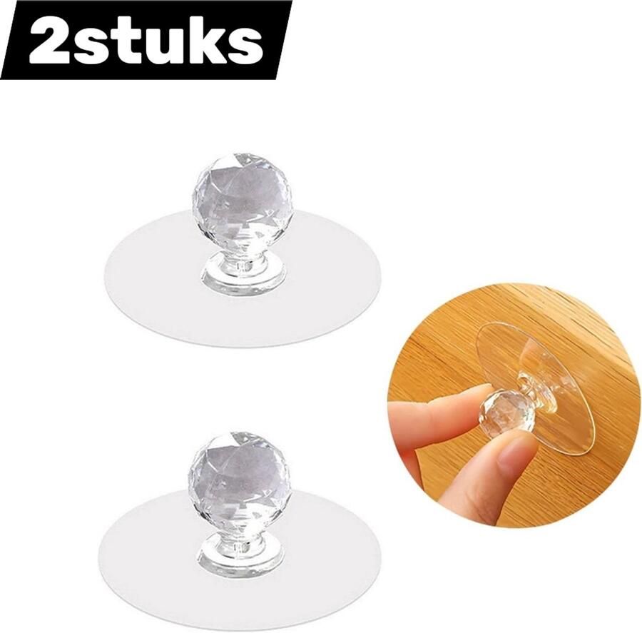 Handgreep Zelfklevend Handgreep in de vorm van helder acryl Knop om op te plakken Knop voor ladekast Knop voor dressoir Deurgreep voor glazen raam 2 stuks