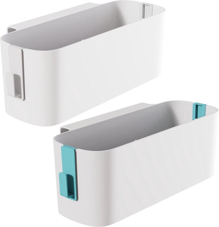 2 Stuks Hangbedorganizer Opbergmand Hangmanden met 2 Afneembare Haken Robuuste Nachtkastje Caddy Slaapzaal Voor Familie en Kantoor (Blauw + Wit)