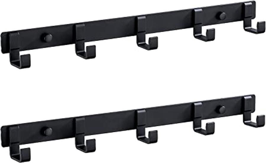 2 Stuks Hoedenrek en Sleutelhaak voor Wandmontage Aluminium Muur Kapstok voor Kleding en Handdoeken in Zwart