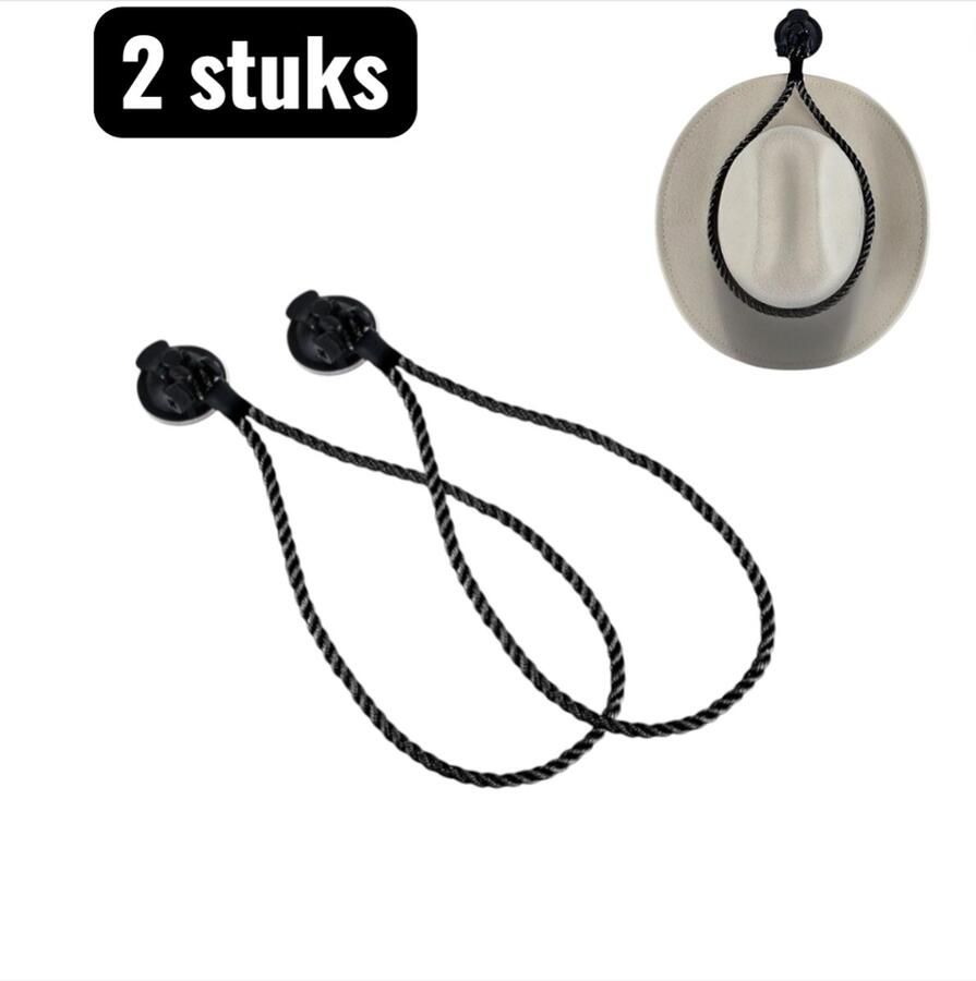 2 stuks Hoedenstandaard Zuignap kapstok Opberghaak voor Cowboy Hoeden Verstelbare Nylon Koord Hoedenhanger voor Auto en Thuis Zwart