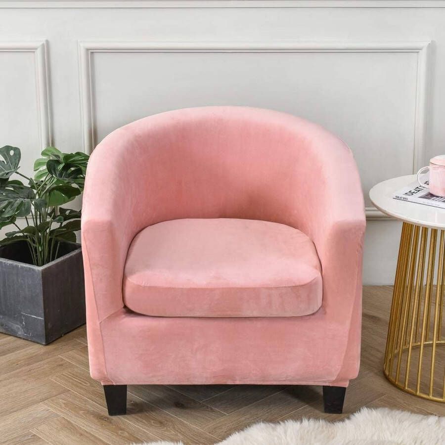 2 stuks hoes voor kuip en clubstoel hoge stretch fauteuil sofahoes met kussensloop fluwelen meubelbeschermer zachte bankhoezen voor eetkamer woonkamer kantoor receptie (roze)