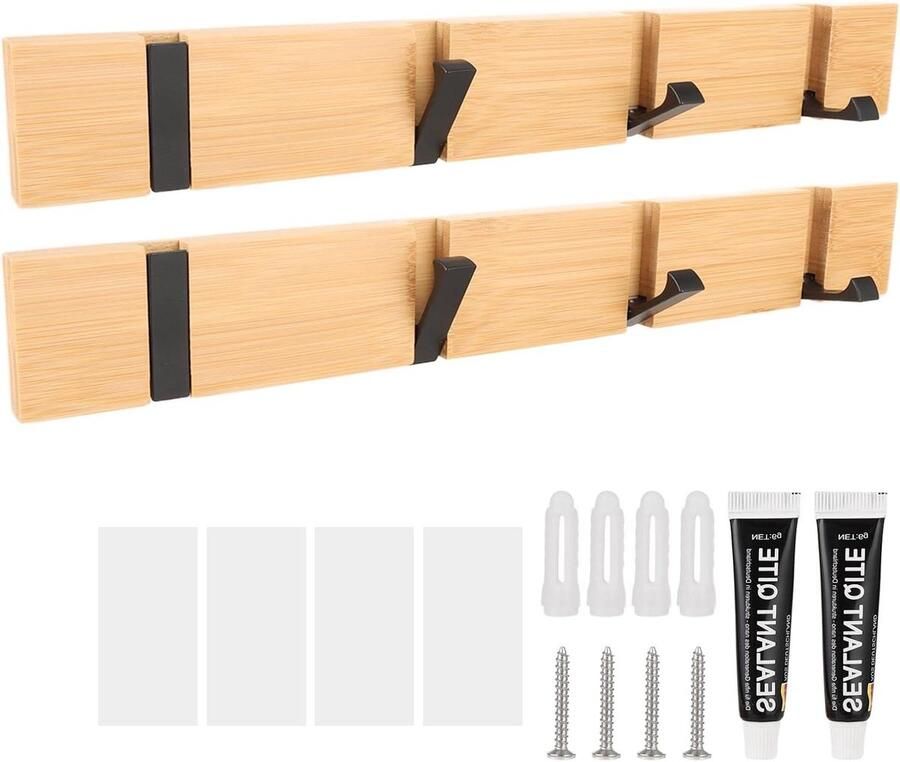 2 stuks houten kledinghaken 40 cm met 4 haken opvouwbare kapstok- ruimtebesparende haaklijst voor jassen mantels hoeden en sjaals