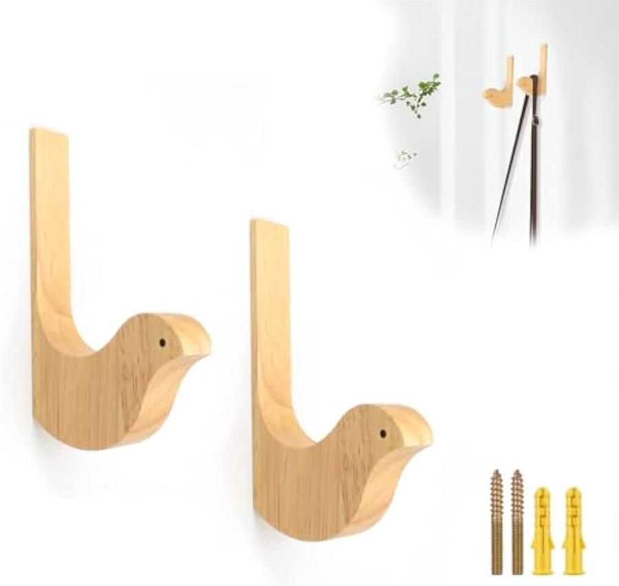 2 stuks houten kledinghaken vogelvorm wandhaken retro haken garderobe met schroeven en expansiebuis garderobehaken voor ingang woonkamer slaapkamer muur
