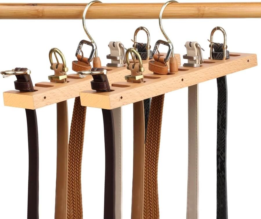 2 stuks houten riemhangers 360 graden draaibare riemhouder kleerhanger voor riem 10 vakken voor kast houtkleur