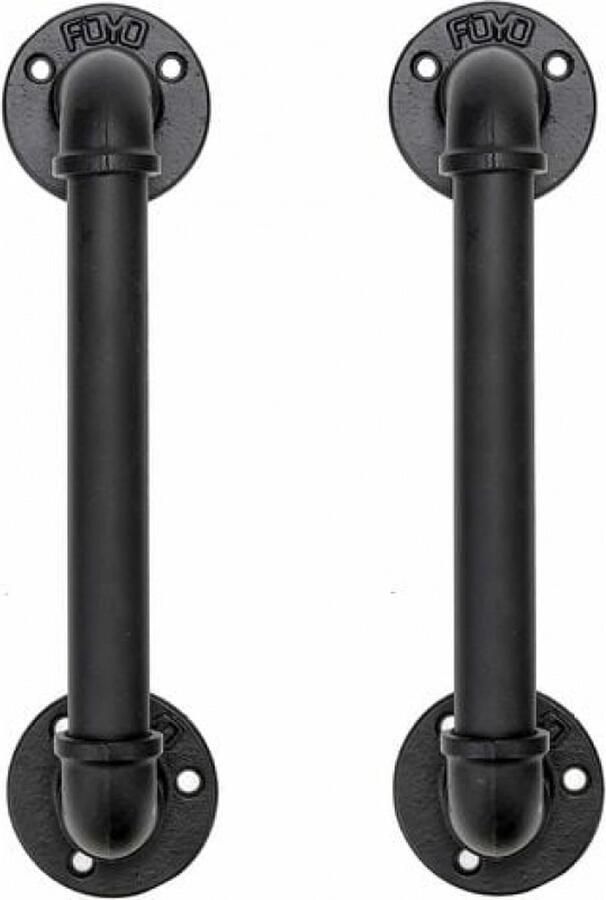 2 stuks industriële pijpdeurhandgrepen Handgrepen kast Meubelgrepen handgreep schuurdeurgrepen antieke rustieke gietijzeren leuninghandgreep zwart 30 cm lang (S (25D 27L) zwart)