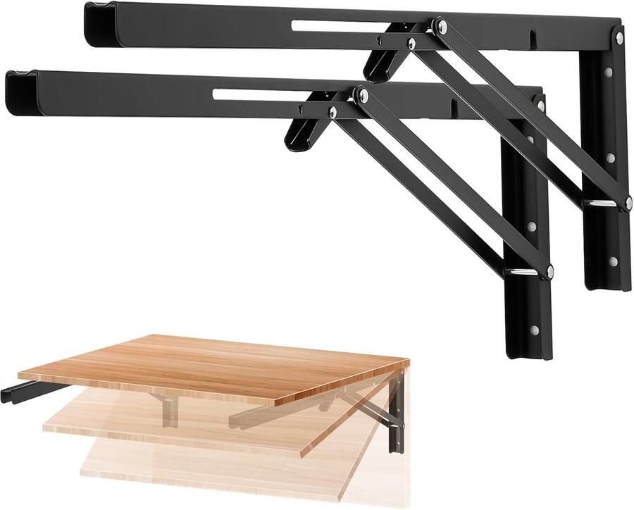 ZVD 2 Stuks Inklapbare Plankdragers Zwaar Belastbaar (Tot 100kg) Matzwart Max. 50 cm Ruimtebesparend & Multifunctioneel Voor Planken Tafels & Banken DIY