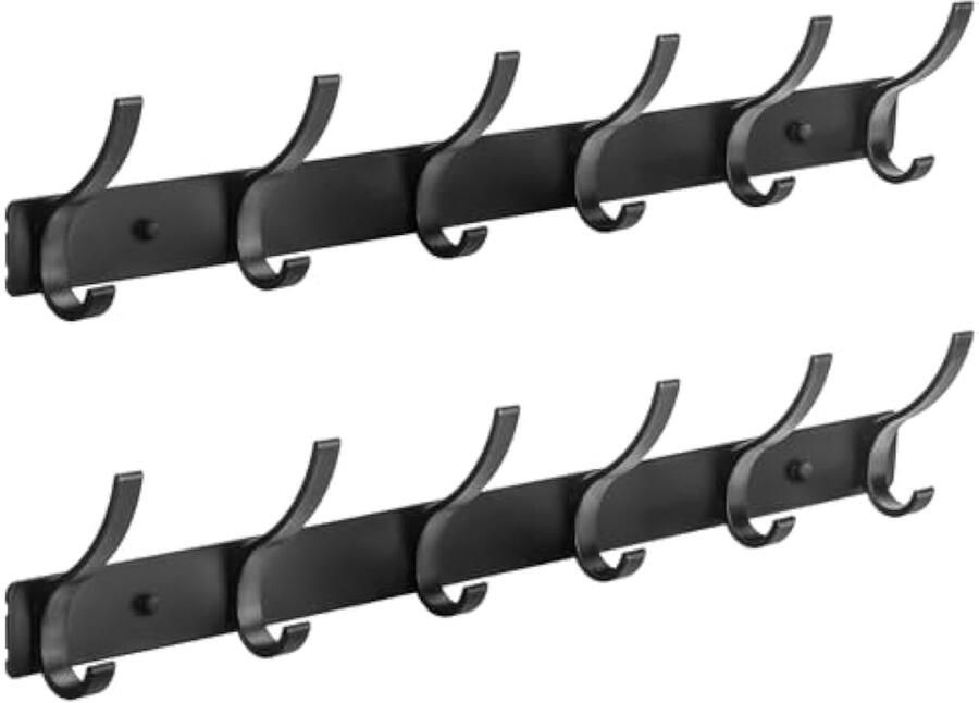 2 stuks jashaken zwart jashaken wand met 12 haken kapstok wandkapstok voor slaapkamer badkamer keuken haak kapstok voor jassen mantels pet sjaals en handdoek