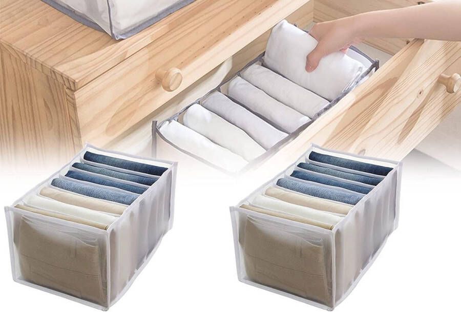 2 stuks jeans-vakjes opbergbox kledingorganizer opbergsysteem voor kledingkast beha sjaals jeans kleding dekens (wit 7 raster)