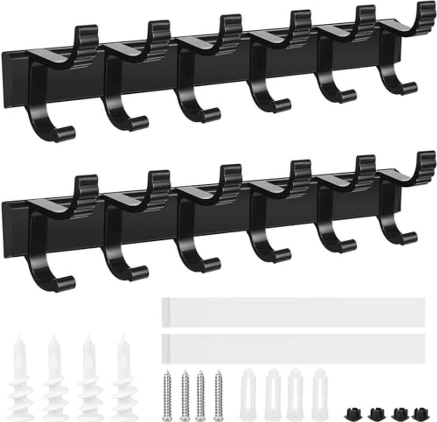 2 Stuks Kapstok Wandhouder met 12 Schuifhaken Zware Hangers voor Kleding Portemonnees en Hoeden
